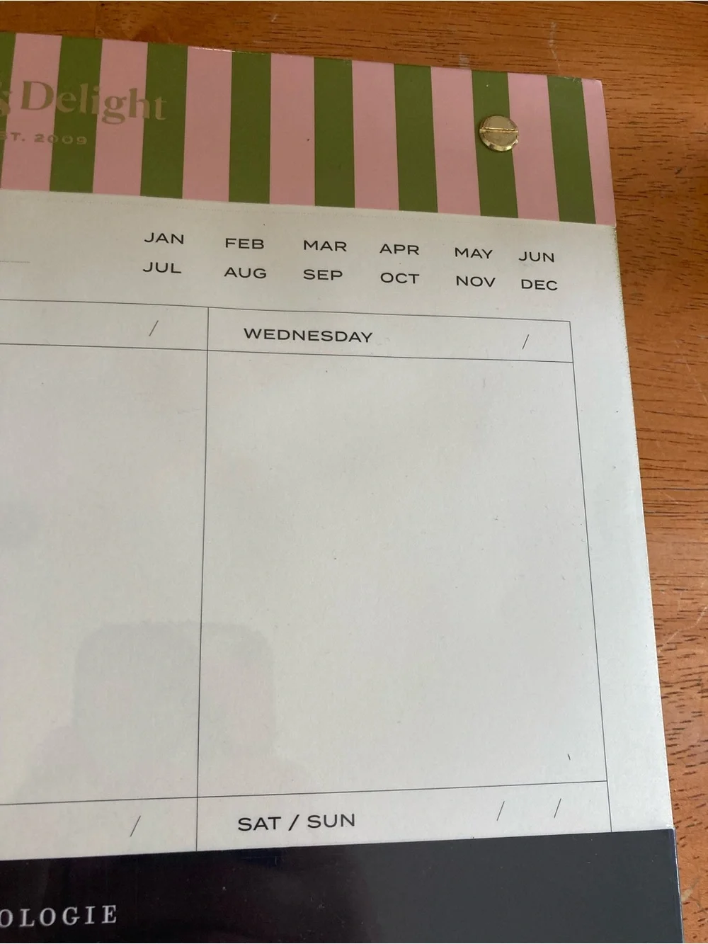 Anthropologie Pink & Green Striped Weekly Desktop Notepad - NEW in wrapper!